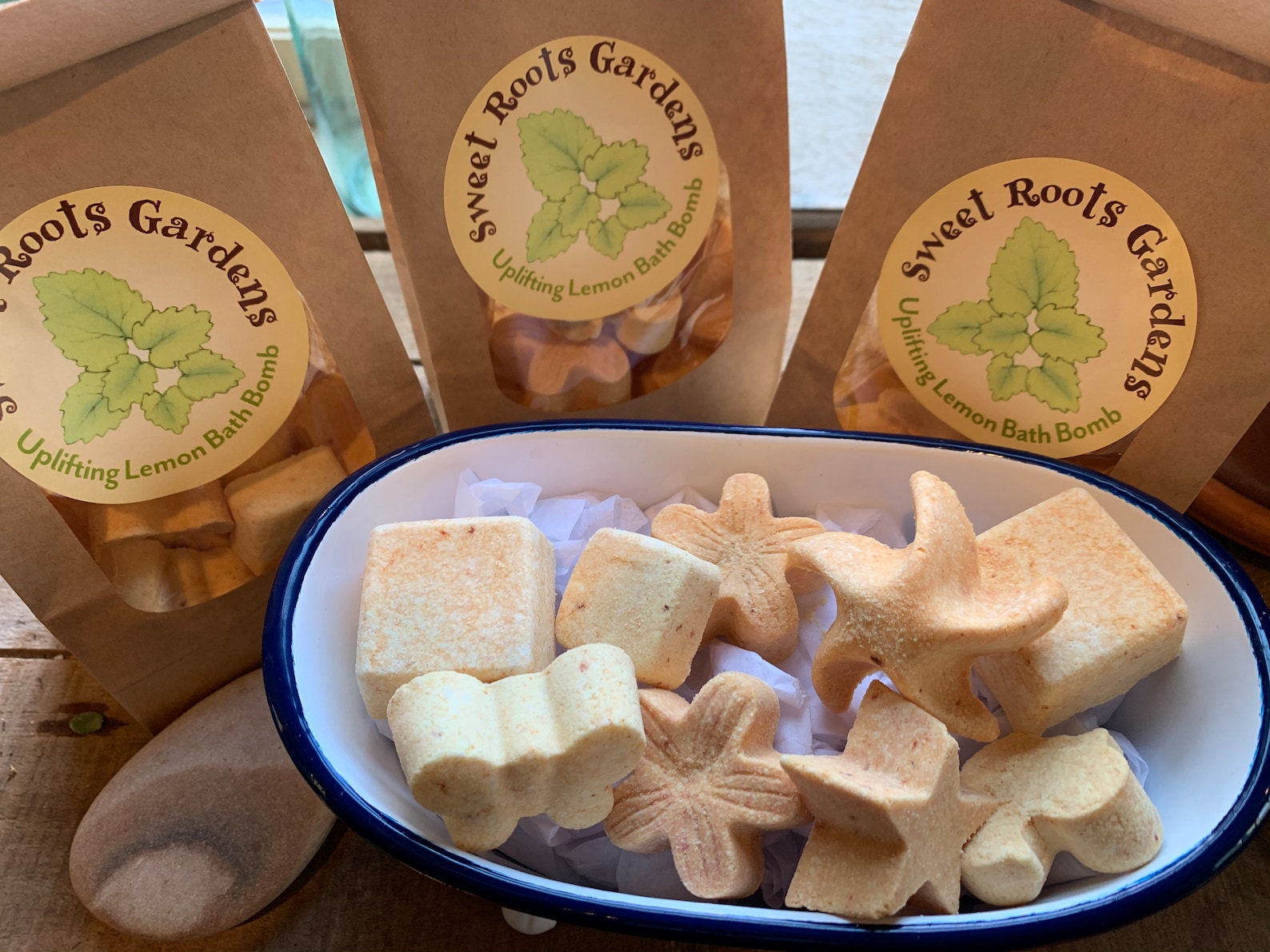 Uplifting Lemon Bath Bombs, all natural and herbal fizzing assorted shapes