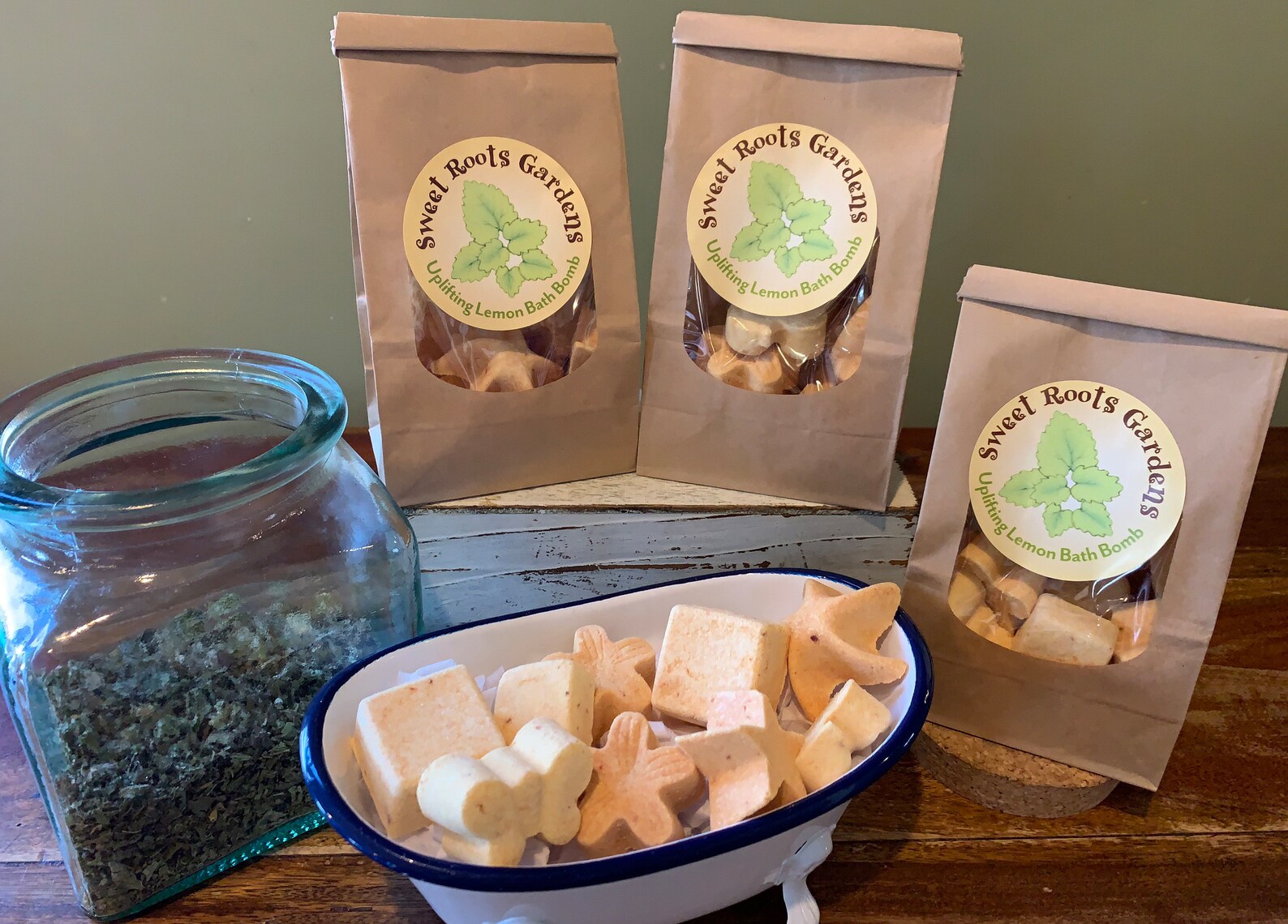 Uplifting Lemon Bath Bombs, all natural and herbal fizzing assorted shapes - Image 5