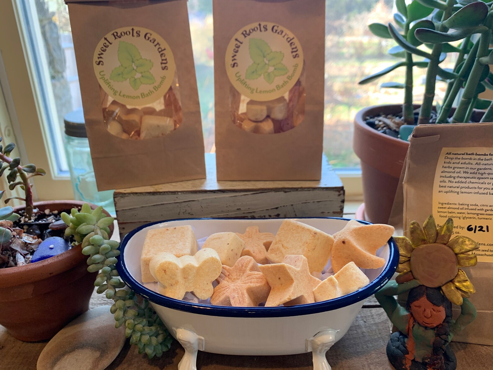 Uplifting Lemon Bath Bombs, all natural and herbal fizzing assorted shapes - Image 7